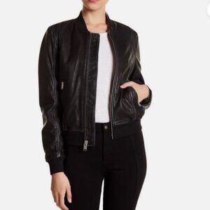 Andrew Marc Washed Leather Bomber Jacket Black Size L